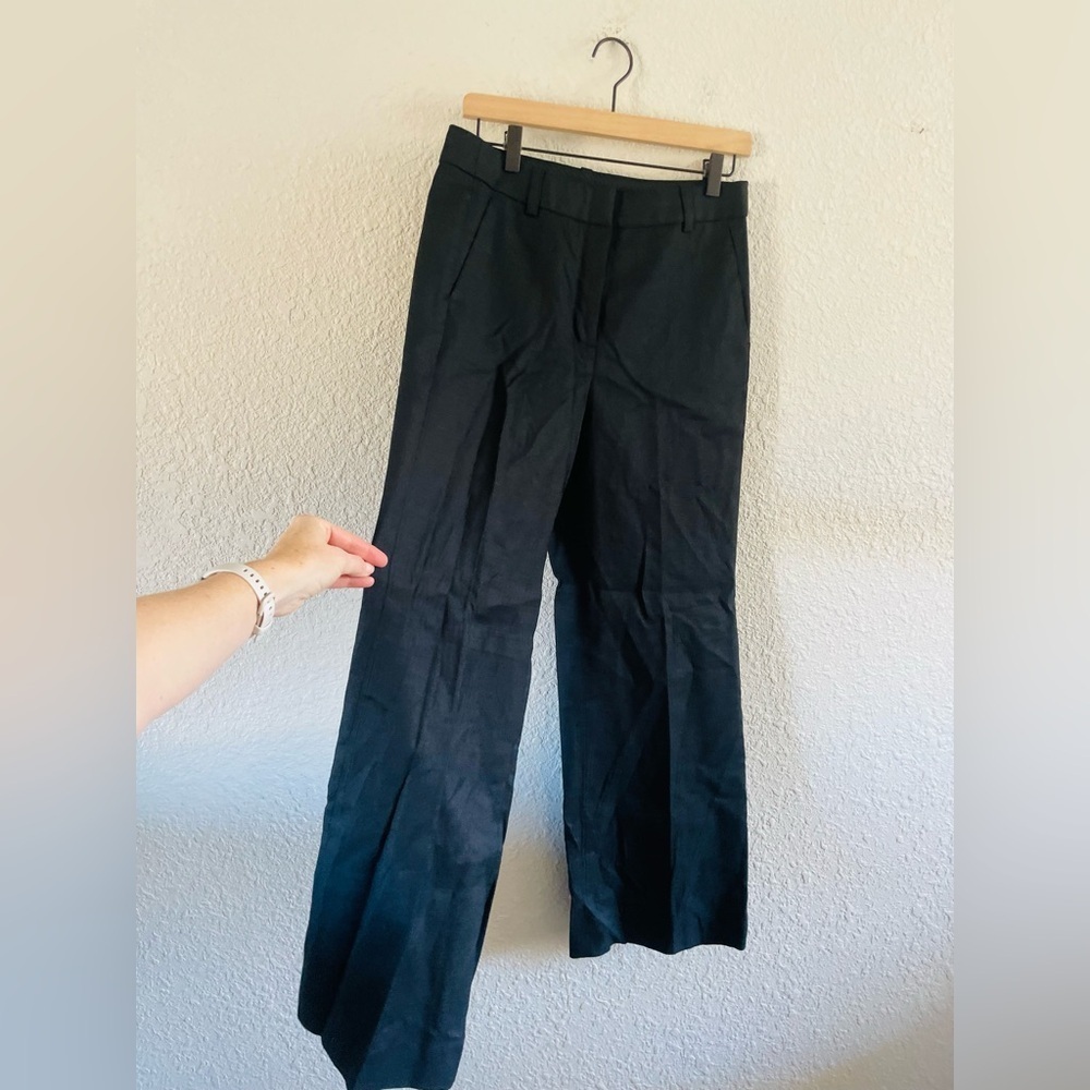 J. Crew Black Wide-Leg Trousers Linen Blend